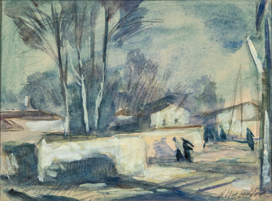 Нюренберг А.М. Лунная ночь в Ташкенте. 1-я половина 1940-х гг. Бумага, акварель, карандаш цветной, пастель