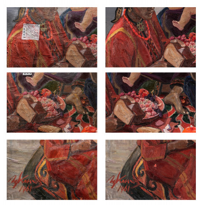 Фрагменты картины до и после реставрации