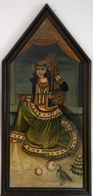 Музыкантша. Иран. 1830-1840-е гг.  Холст, масло, лак
