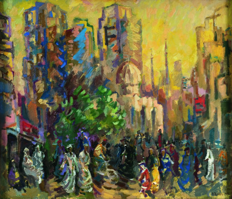 А.А. Волков. Золотой вечер. 1988. Оргалит, масло. Музей Востока